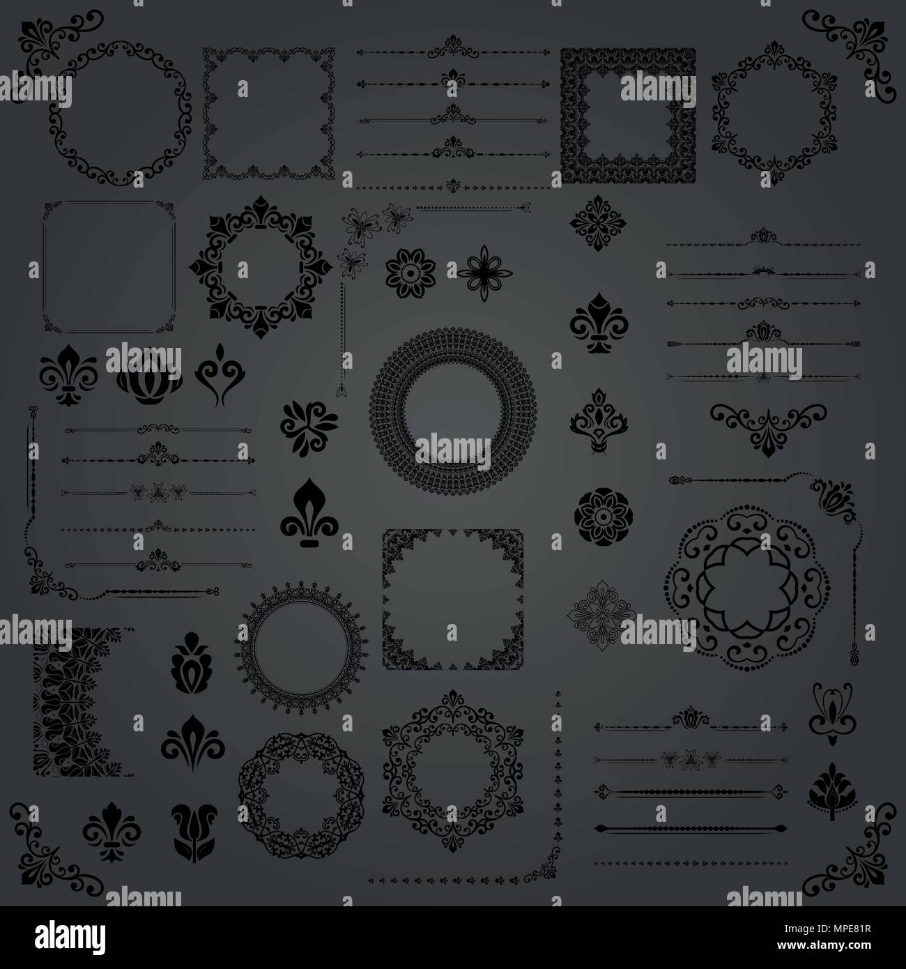 Vintage Set of Vector Horizontal, Square and Round Elements Stock ...
