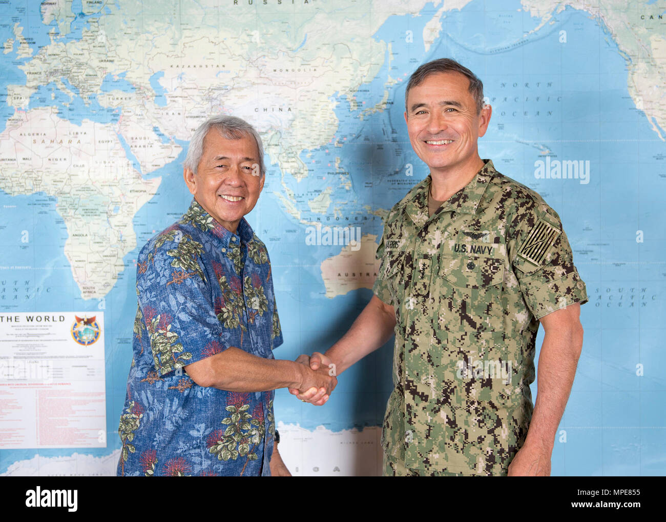 170210-N-DX698-007 CAMP H.M. SMITH, Hawaii (Feb. 10, 2017) Commander of U.S. Pacific Command (USPACOM) Adm. Harry Harris, meets with Republic of the Philippines Secretary of Foreign Affairs, His Excellency Perfecto R. Yasay Jr. at USPACOM headquarters.  The meeting provided a venue for officials to discuss and reaffirm the importance of the U.S.-Philippines alliance and the continued security relationship between both nations.   (U.S. Navy photo by Mass Communication Specialist 1st Class Jay M. Chu/Released) Stock Photo