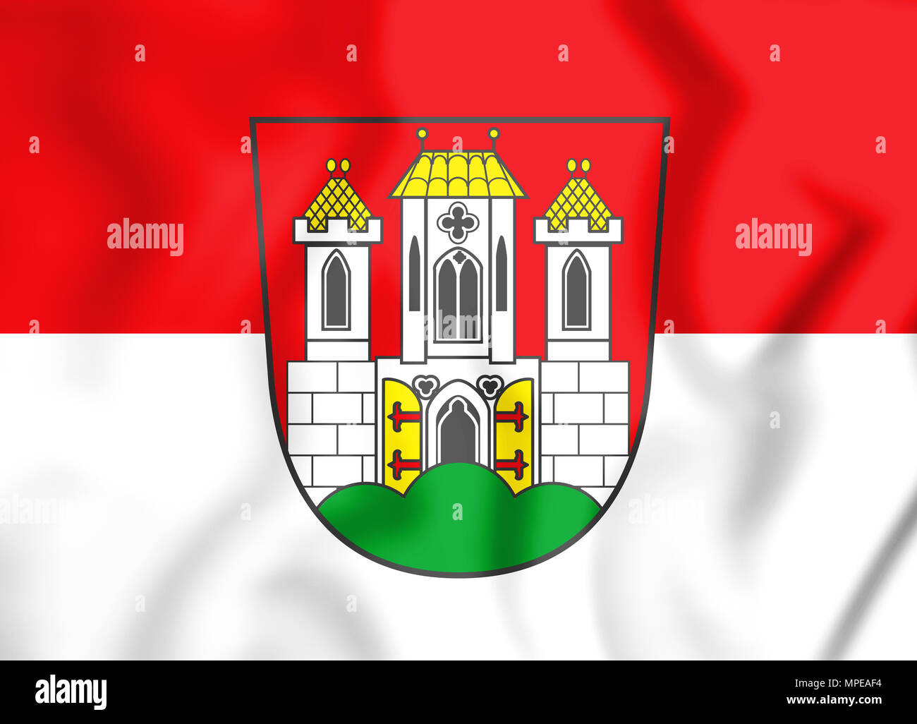 3D Flag of Burghausen (Bavaria), Germany. 3D Illustration. Stock Photo