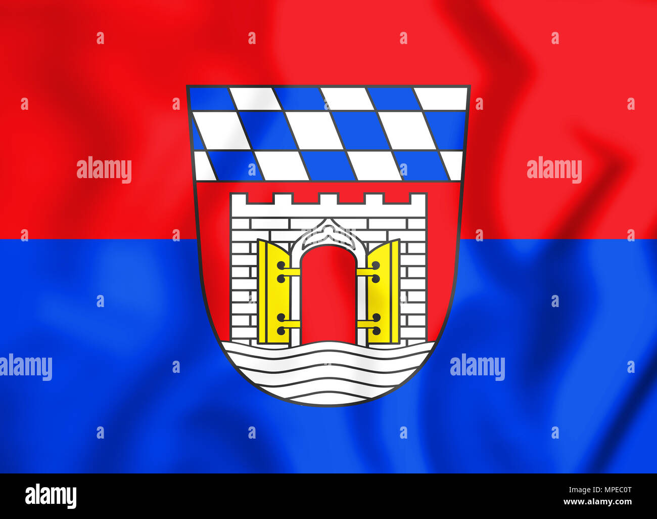 3D Flag of Deggendorf (Bavaria), Germany. 3D Illustration. Stock Photo