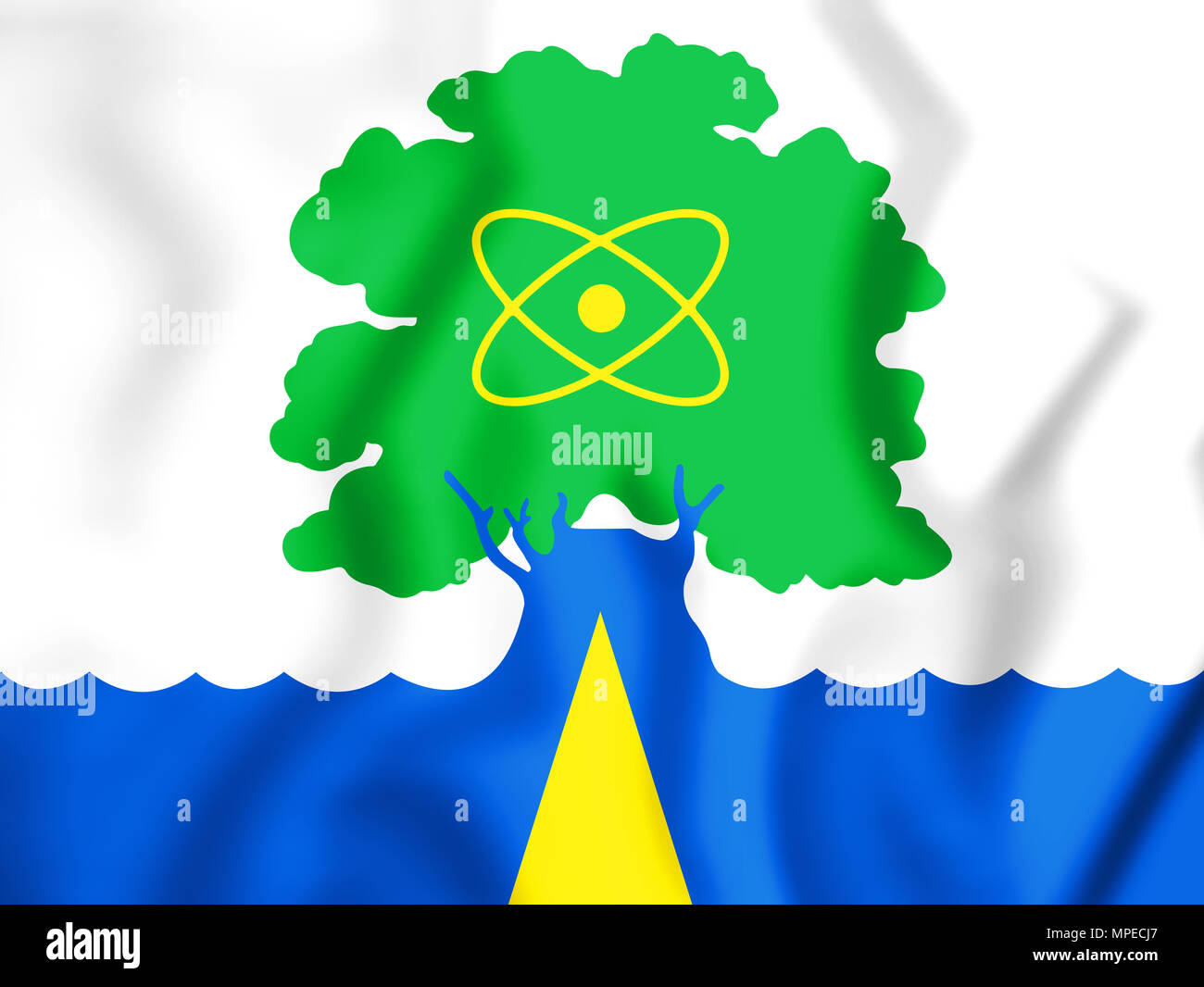 3D Flag of Dubna (Moscow oblast), Russia. 3D Illustration. Stock Photo