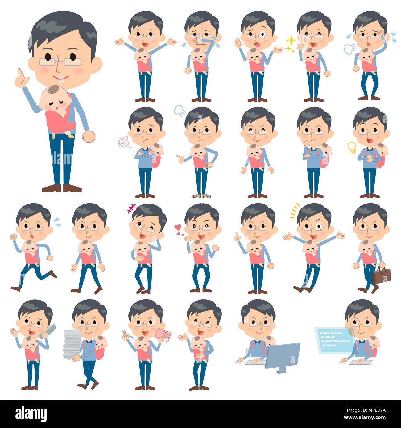 Set of various poses of Dad and baby 1 Stock Vector