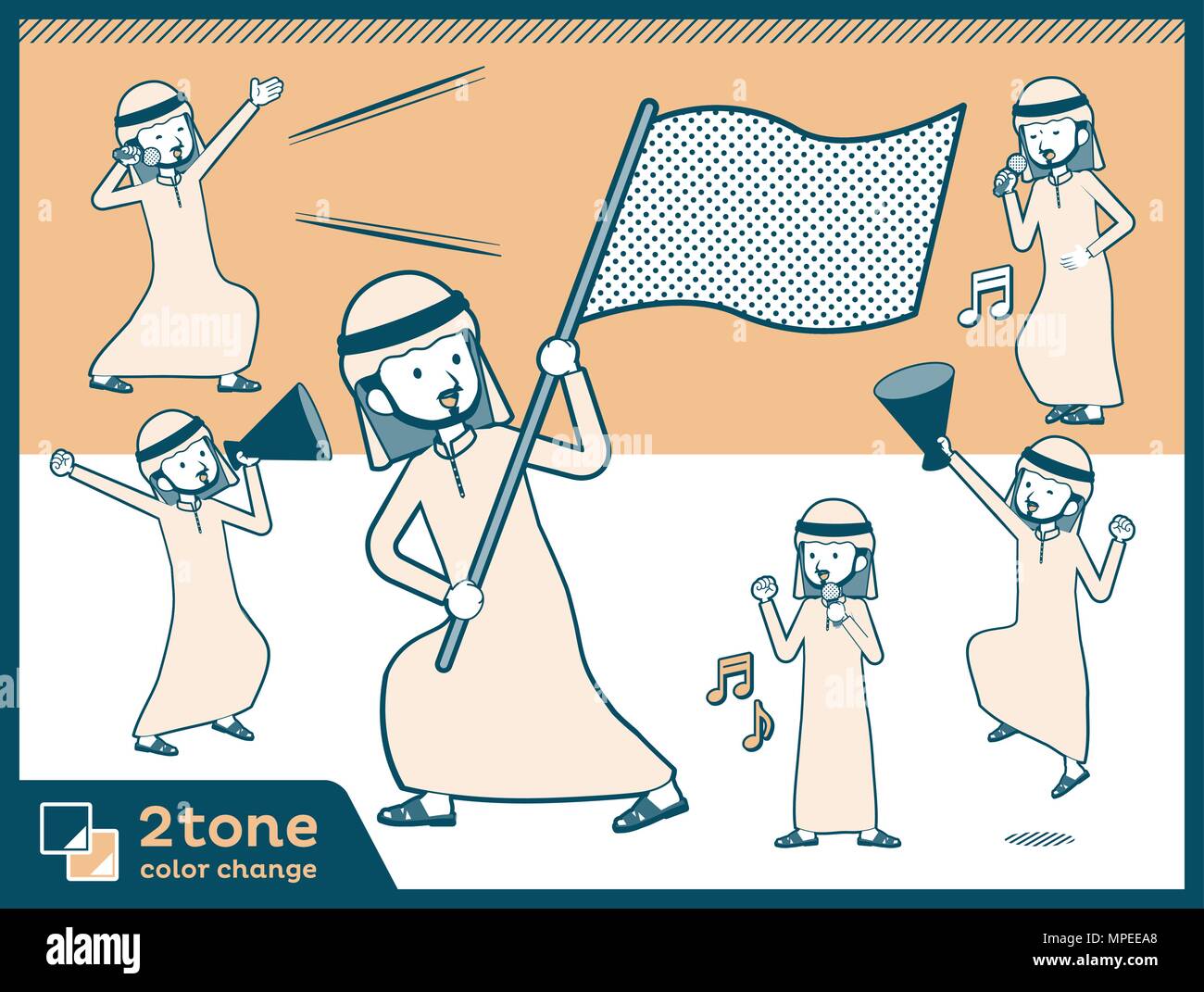 2tone type Arab men_set 07 Stock Vector