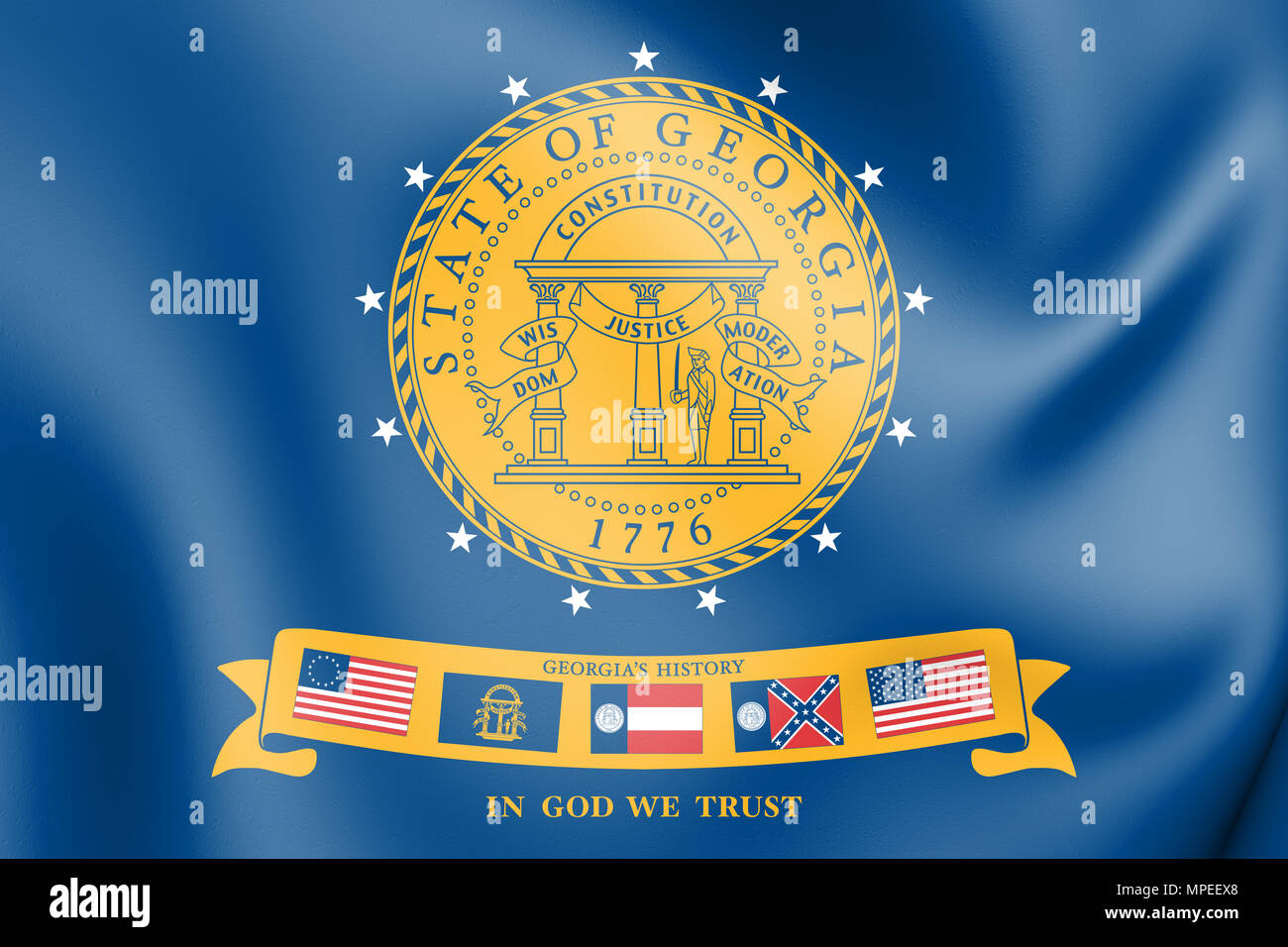 3D Flag of Georgia (2001-2003), USA. 3D Illustration. Stock Photo