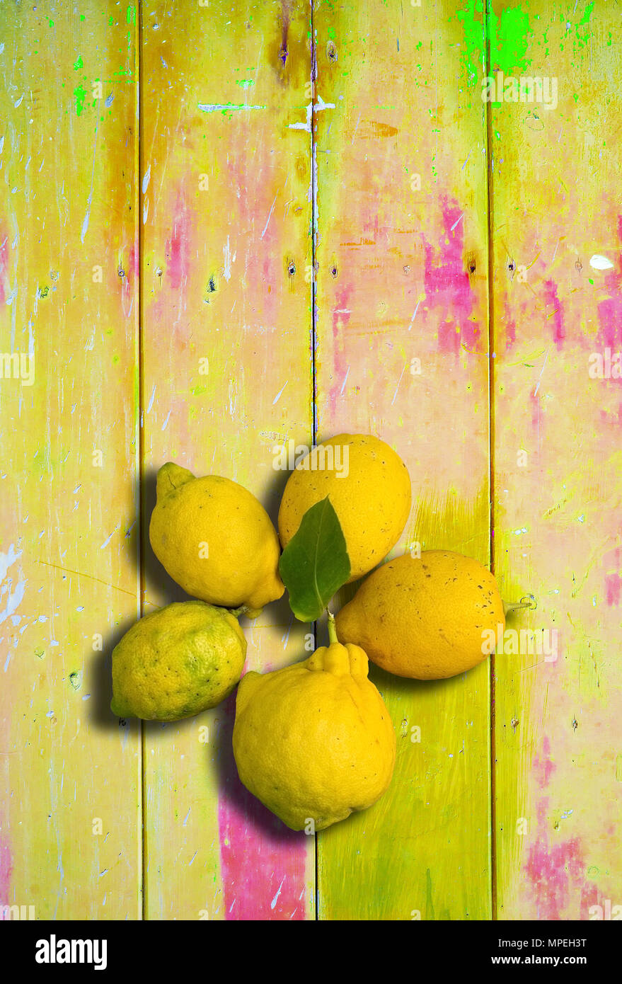 Yellow colorful vintage background with shabby distressed grungy texture hippie style Stock Photo