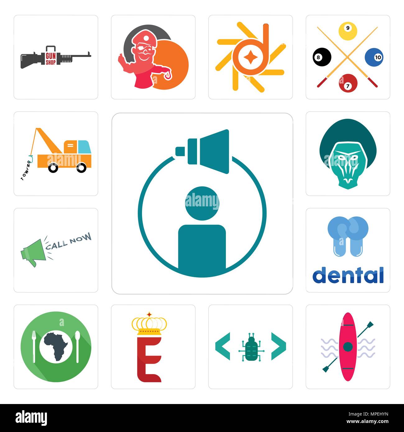 Set Of 13 simple editable icons such as campaign management, kayak, software  bug, e crown, hunger, dental, call now, baboon, tow truck can be used for  Stock Vector Image & Art - Alamy