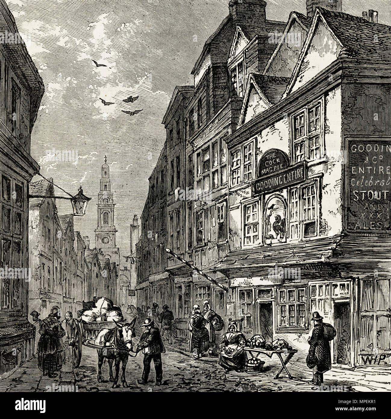 Cock and Magpie tavern Drury Lane London England UK pictured in 1840. 19th century Victorian engraving circa 1878 Stock Photo