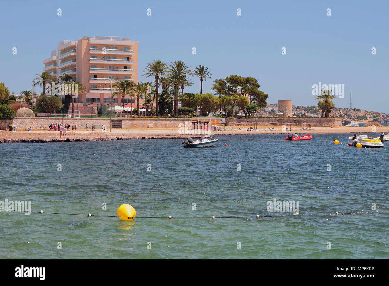 Resort on sea coast. Playa den Bossa, Ibiza, Spain Stock Photo