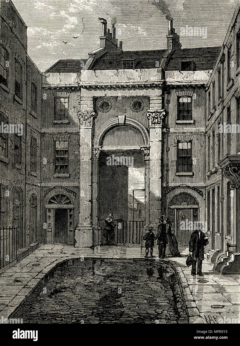 Essex Water Gate, Essex Street, The Strand, London England UK. 19th century Victorian engraving circa 1878 Stock Photo