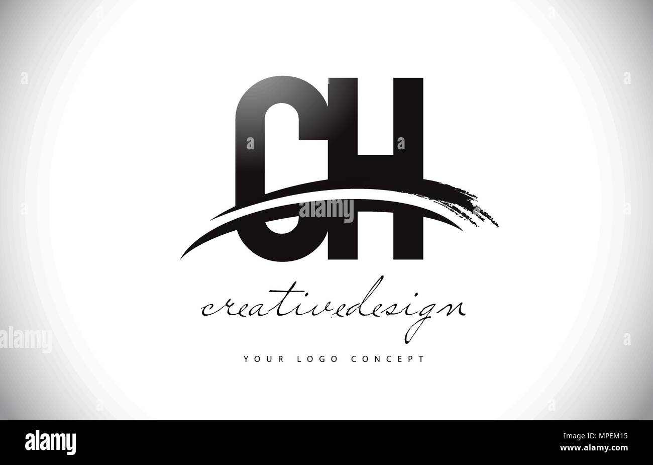 CH C H Letter Logo Design with Swoosh and Black Brush Stroke. Modern ...