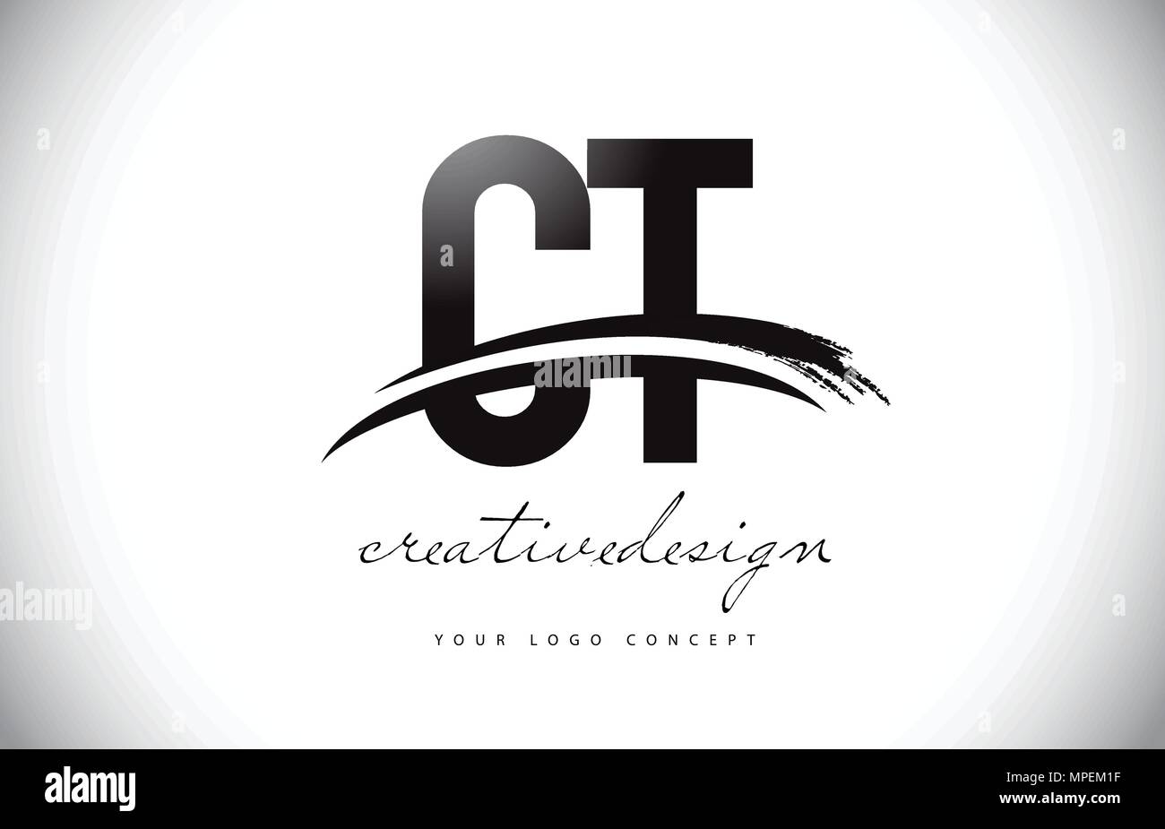 CT C T Letter Logo Design with Swoosh and Black Brush Stroke. Modern ...
