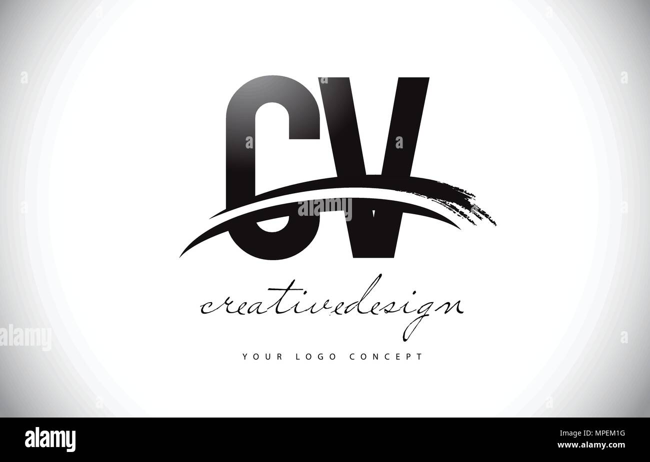 CV C V Letter Logo Design with Swoosh and Black Brush Stroke. Modern ...