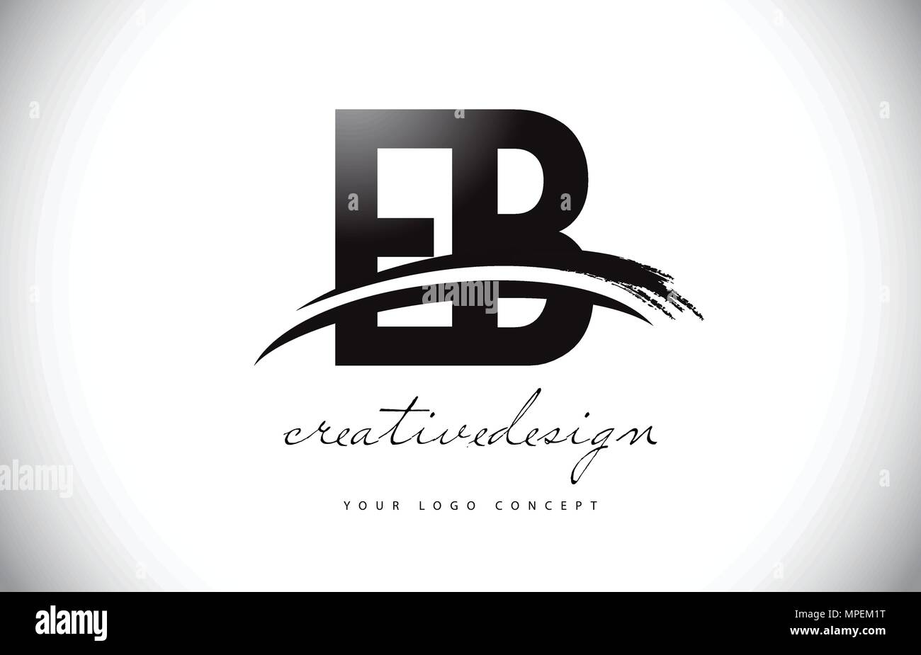EB E B Letter Logo Design with Swoosh and Black Brush Stroke. Modern ...