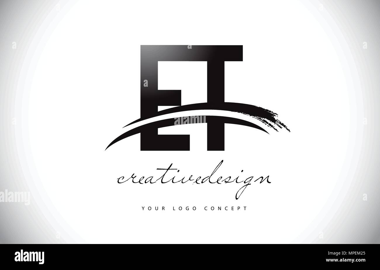 ET E T Letter Logo Design with Swoosh and Black Brush Stroke. Modern ...