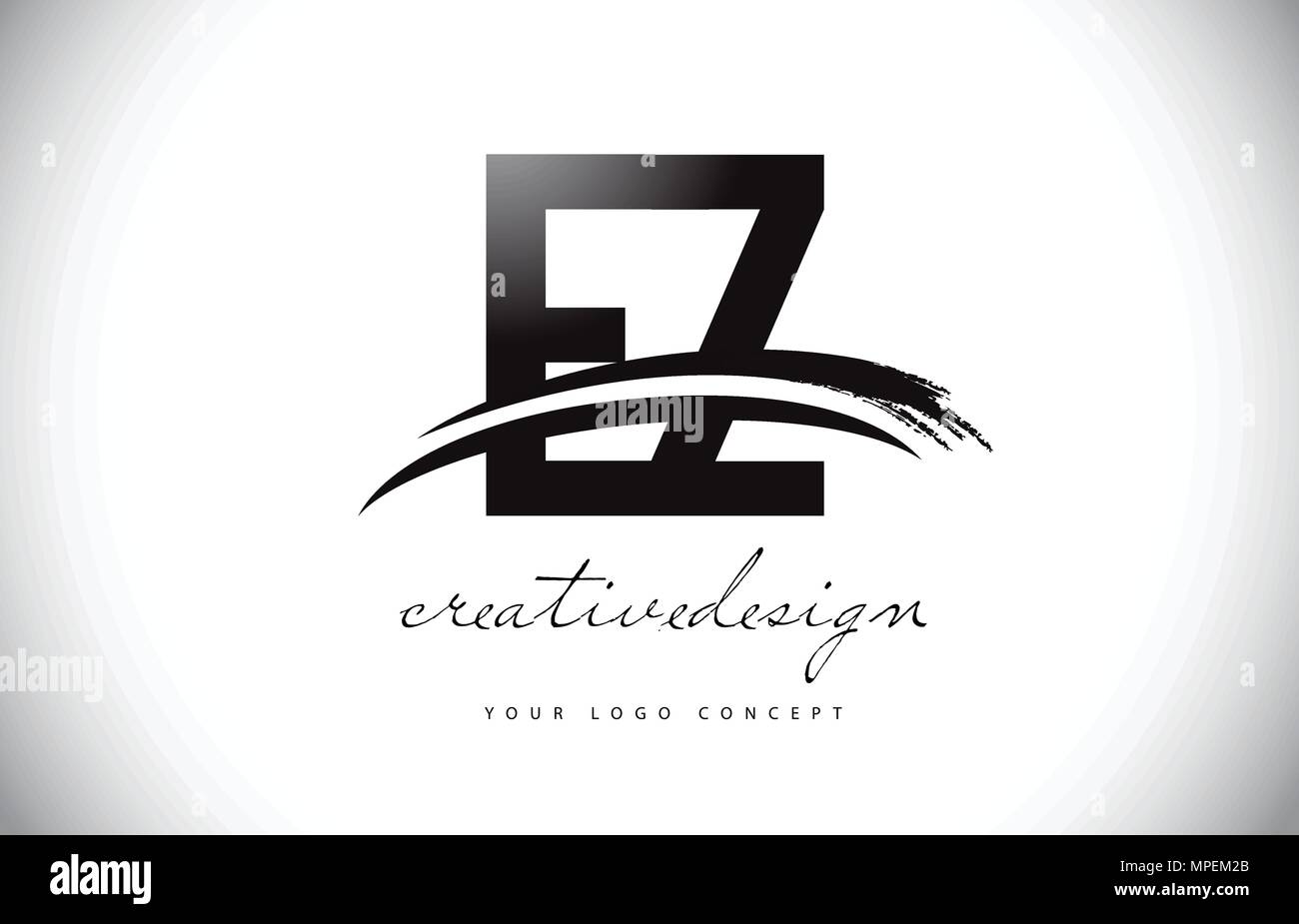EZ E Z Letter Logo Design with Swoosh and Black Brush Stroke. Modern ...