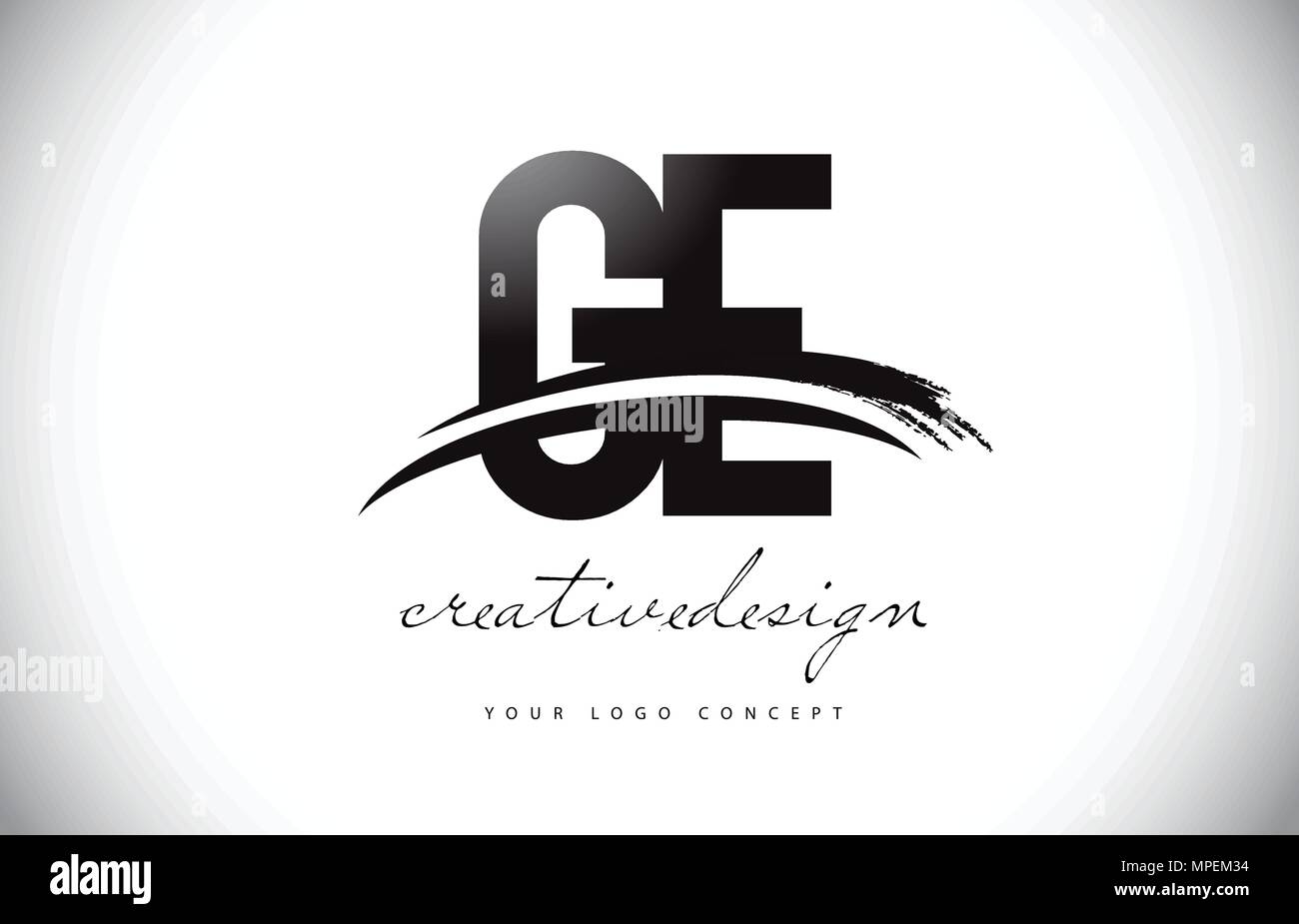 GE G E Letter Logo Design with Swoosh and Black Brush Stroke. Modern ...