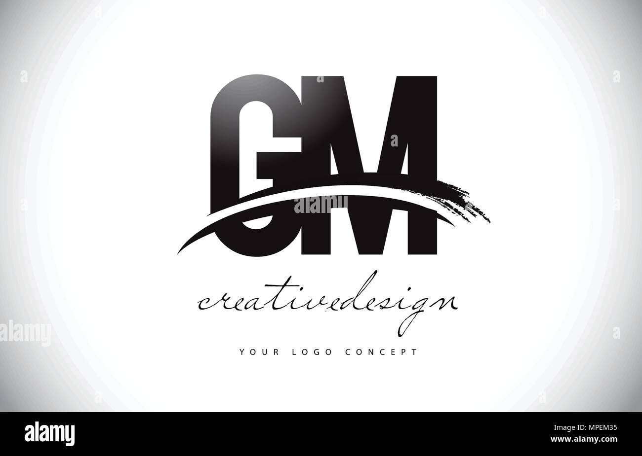 GM G M Letter Logo Design with Swoosh and Black Brush Stroke. Modern ...