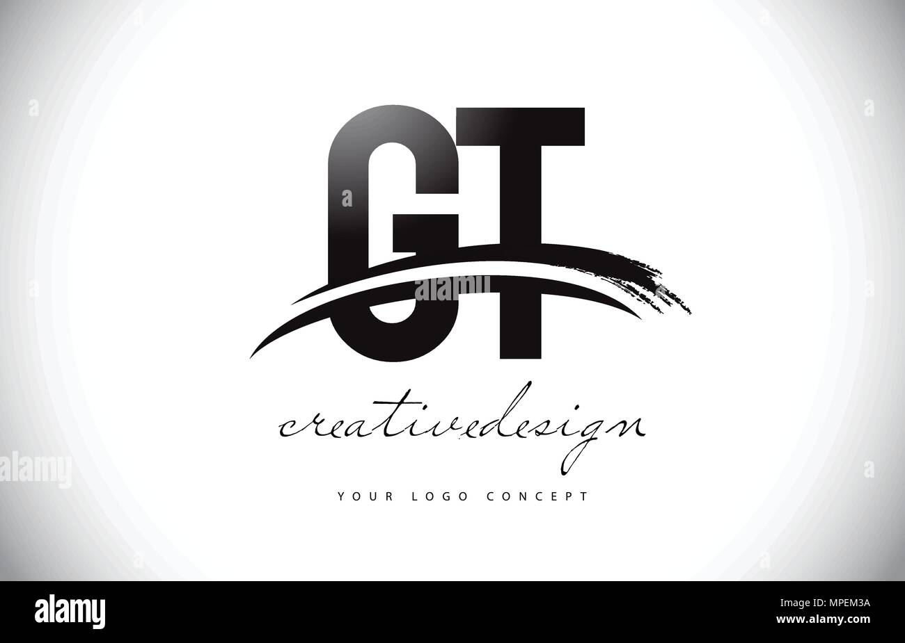 GT G T Letter Logo Design with Swoosh and Black Brush Stroke. Modern ...