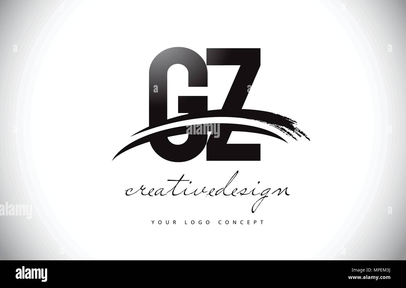 GZ G Y Letter Logo Design with Swoosh and Black Brush Stroke. Modern Creative Brush Stroke Letters Vector Logo Stock Vector