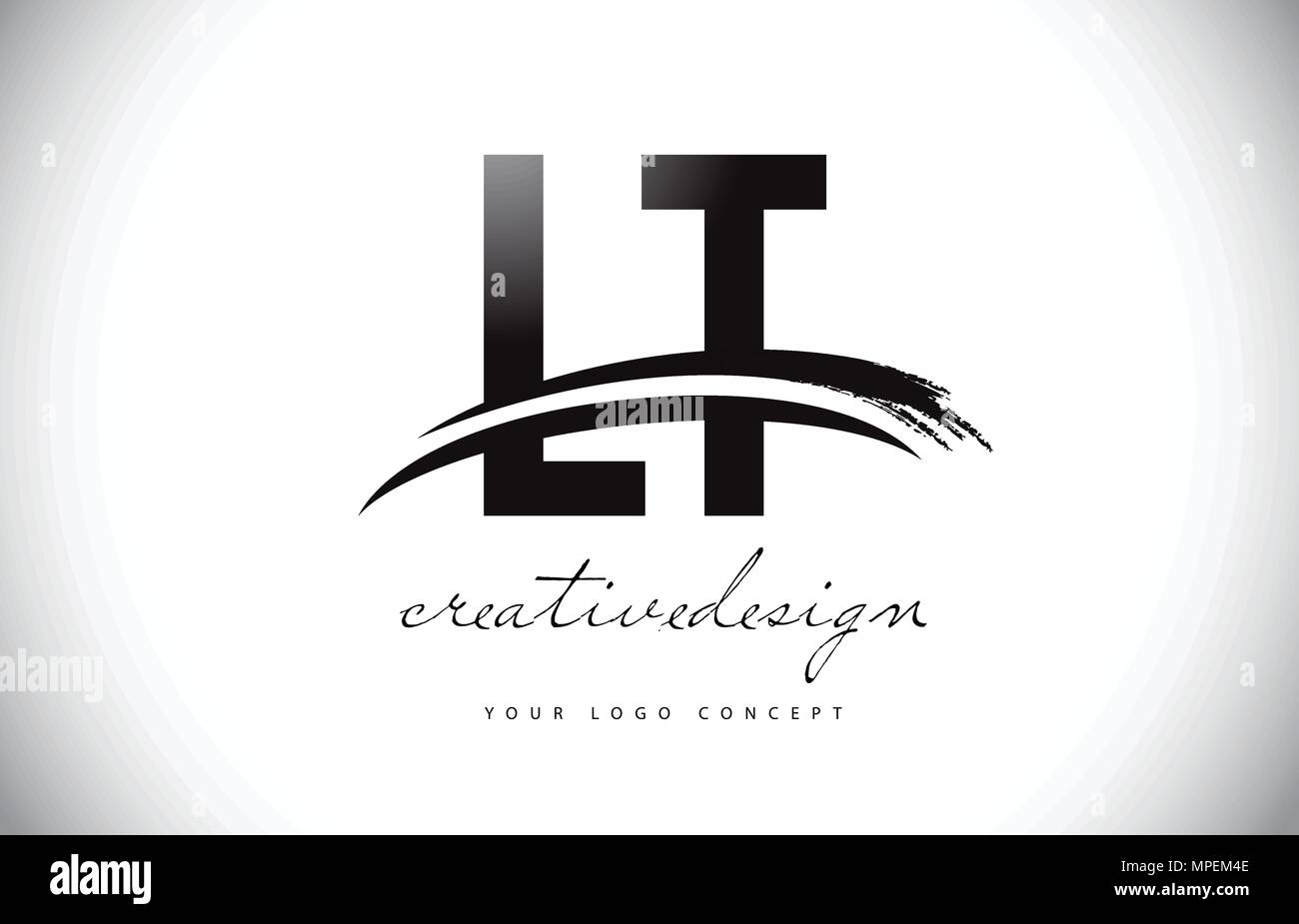LT L T Letter Logo Design with Swoosh and Black Brush Stroke. Modern ...