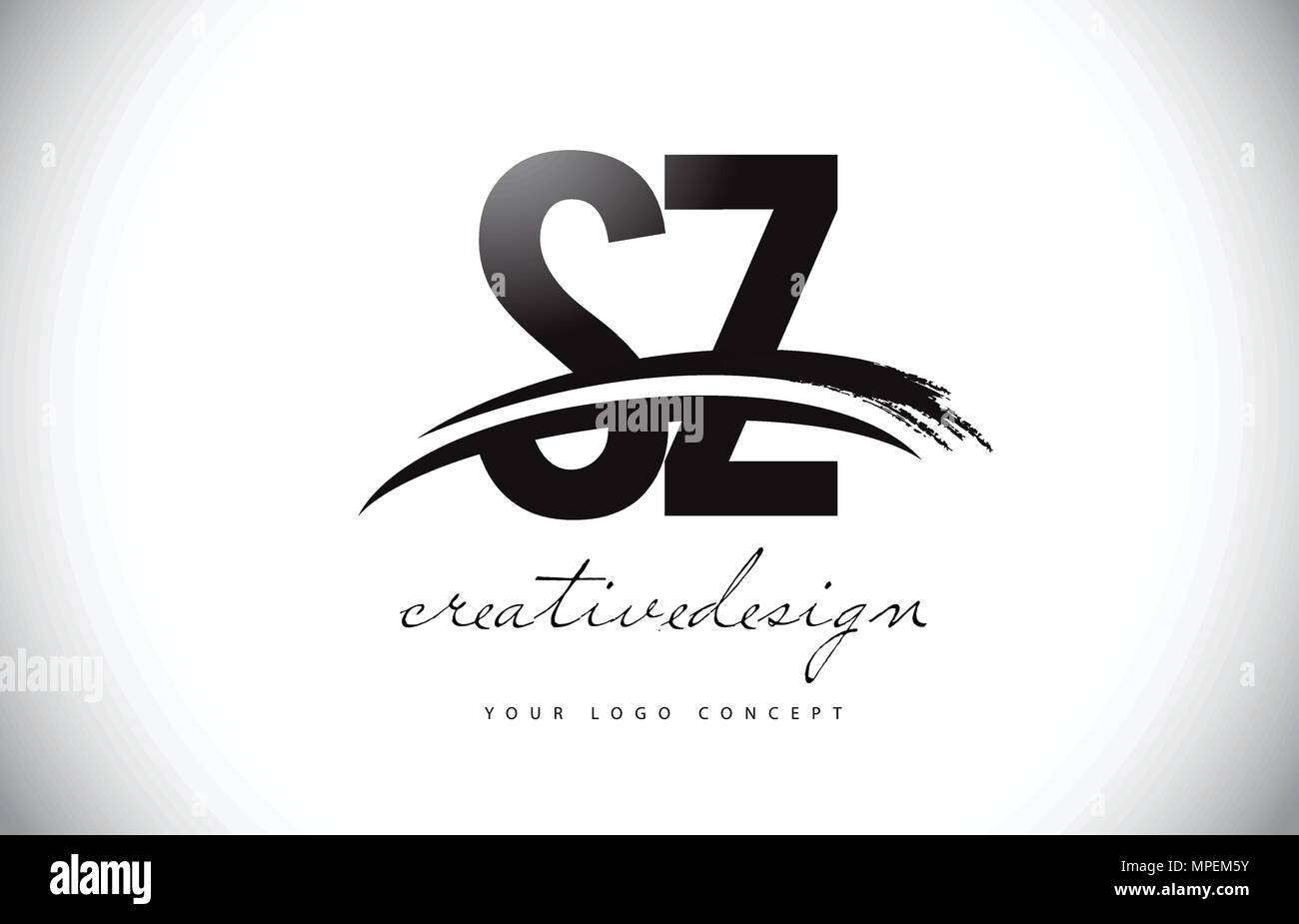 SZ S Z Letter Logo Design with Swoosh and Black Brush Stroke. Modern ...