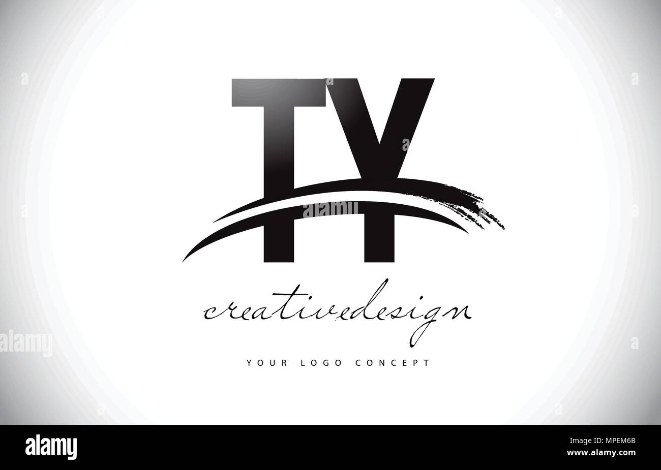TY T Y Letter Logo Design with Swoosh and Black Brush Stroke. Modern ...