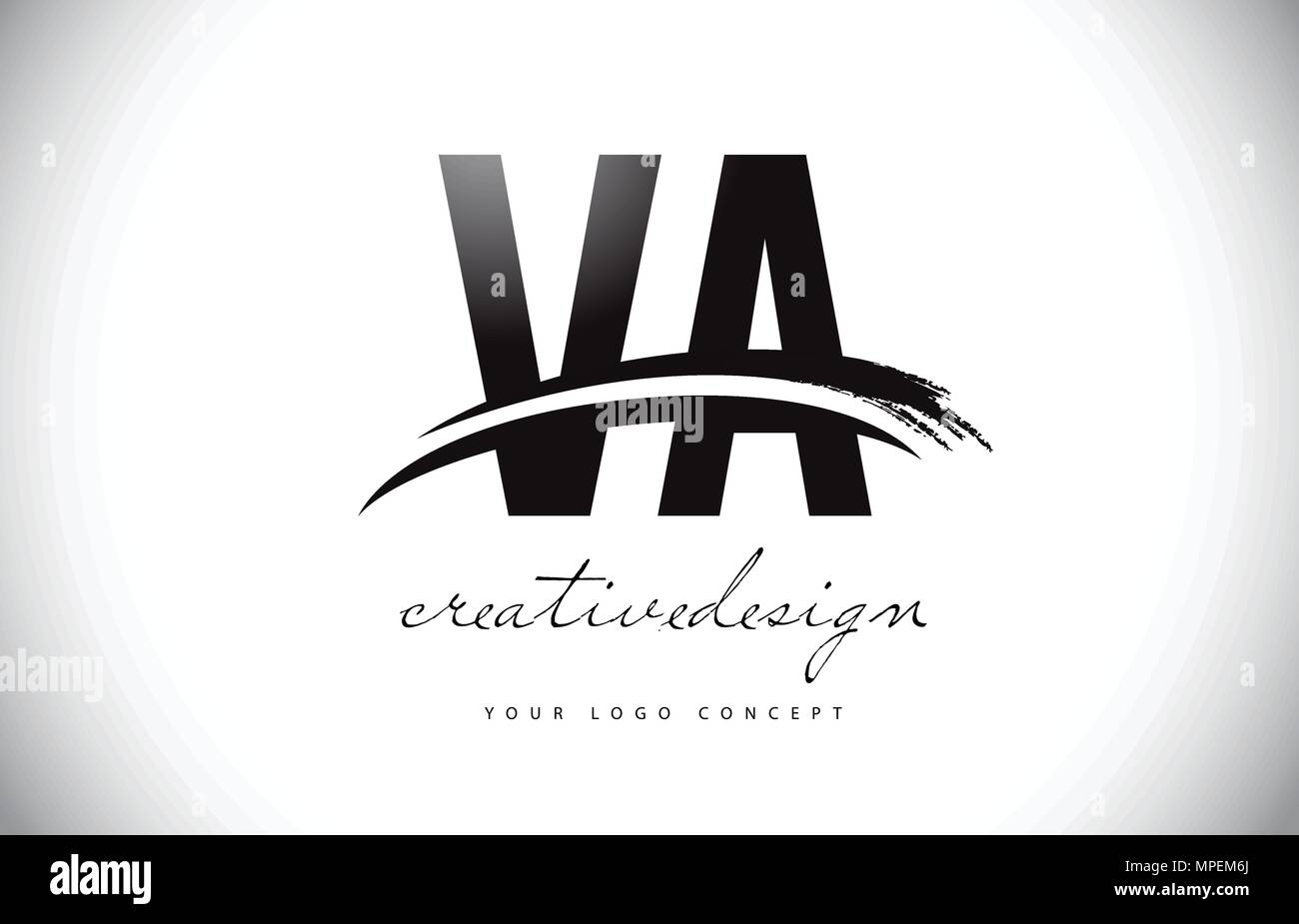 va v a letter logo design with swoosh and black brush stroke modern va letters