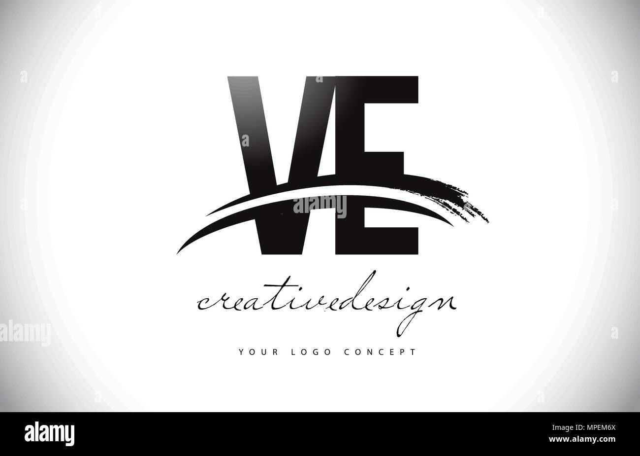 VE V E Letter Logo Design with Swoosh and Black Brush Stroke. Modern ...