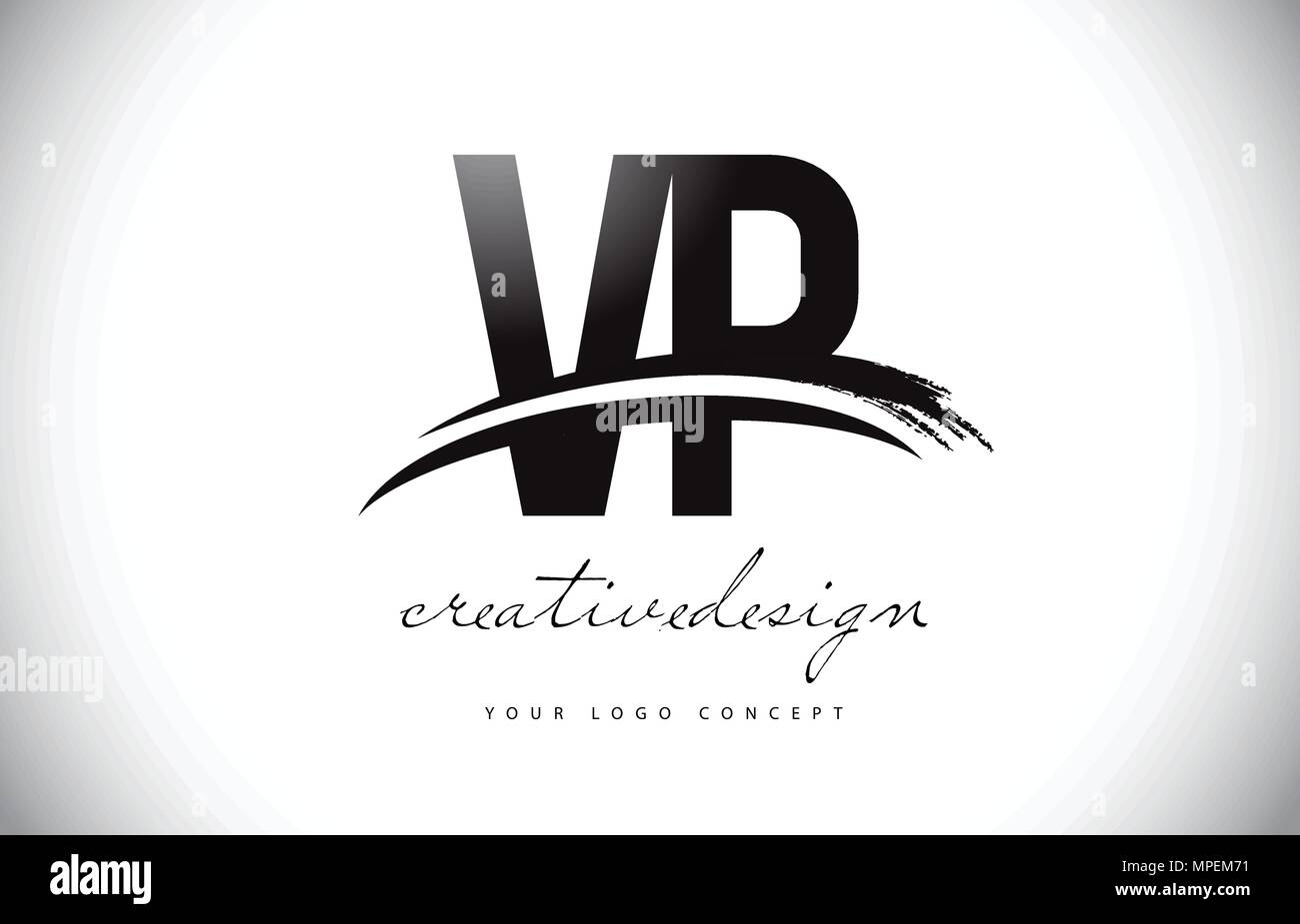 VP V P Letter Logo Design with Swoosh and Black Brush Stroke. Modern ...