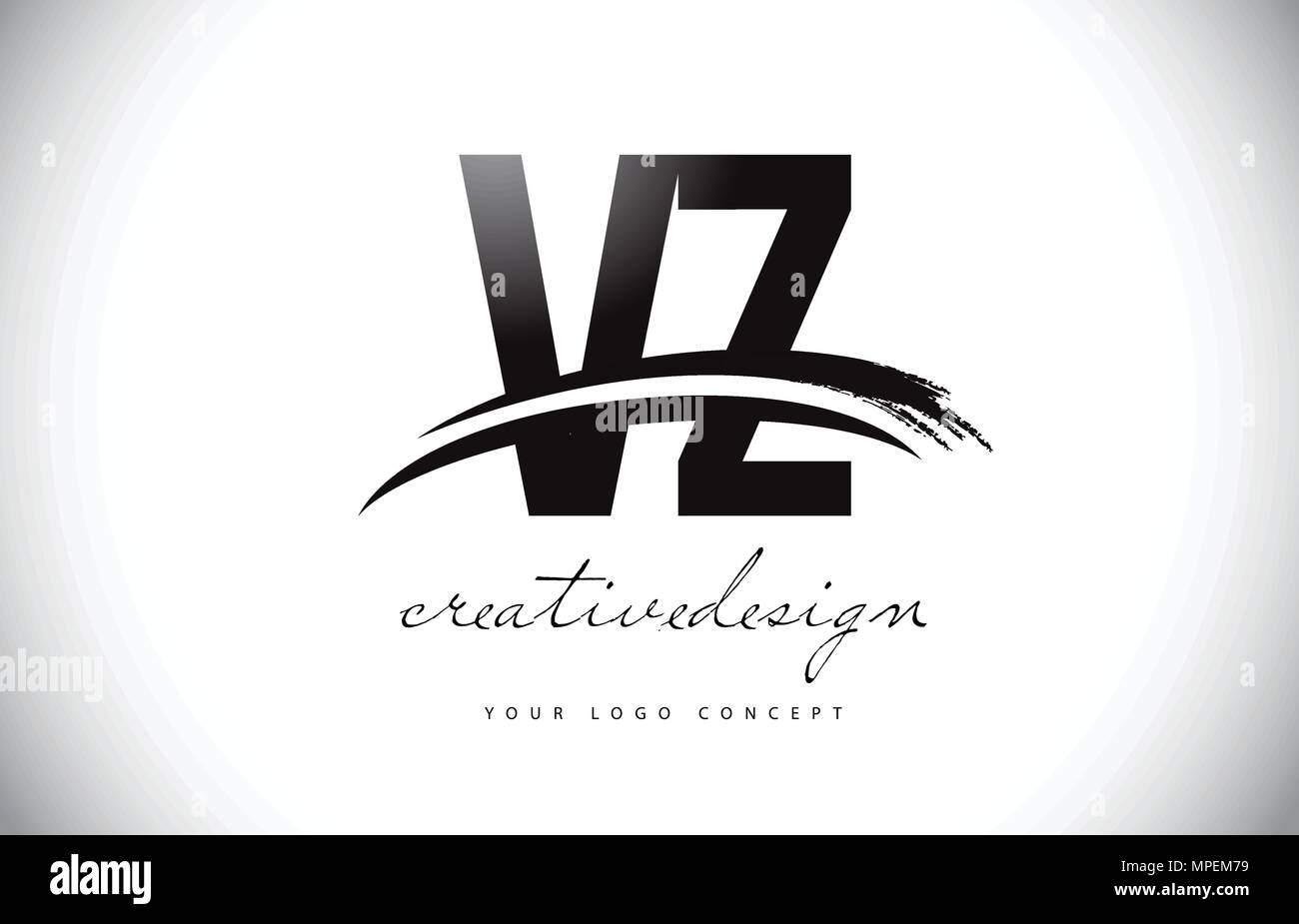 VZ V Z Letter Logo Design with Swoosh and Black Brush Stroke. Modern ...