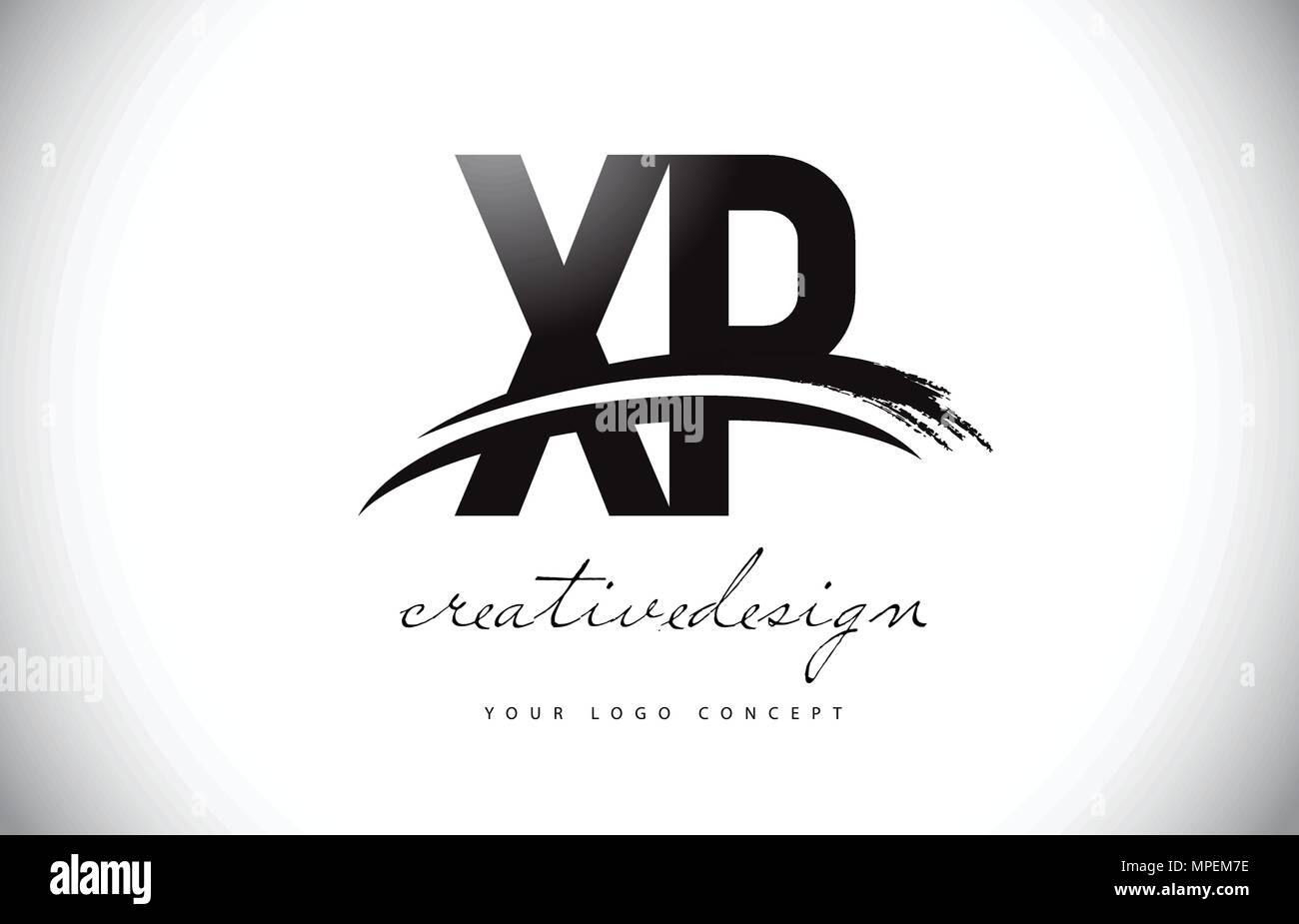 XP X P Letter Logo Design with Swoosh and Black Brush Stroke. Modern ...