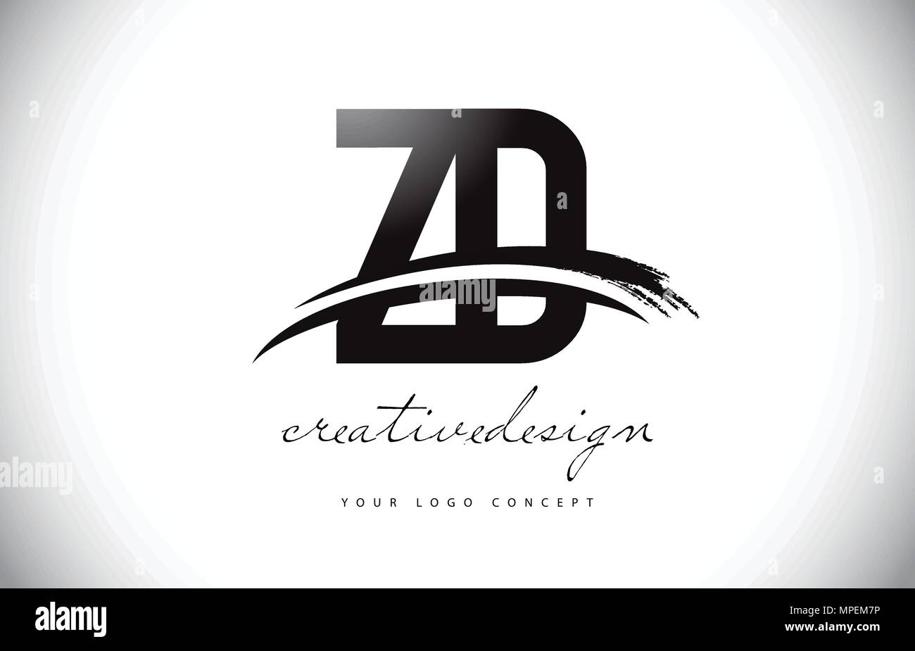 ZD Z D Letter Logo Design with Swoosh and Black Brush Stroke. Modern Creative Brush Stroke Letters Vector Logo Stock Vector