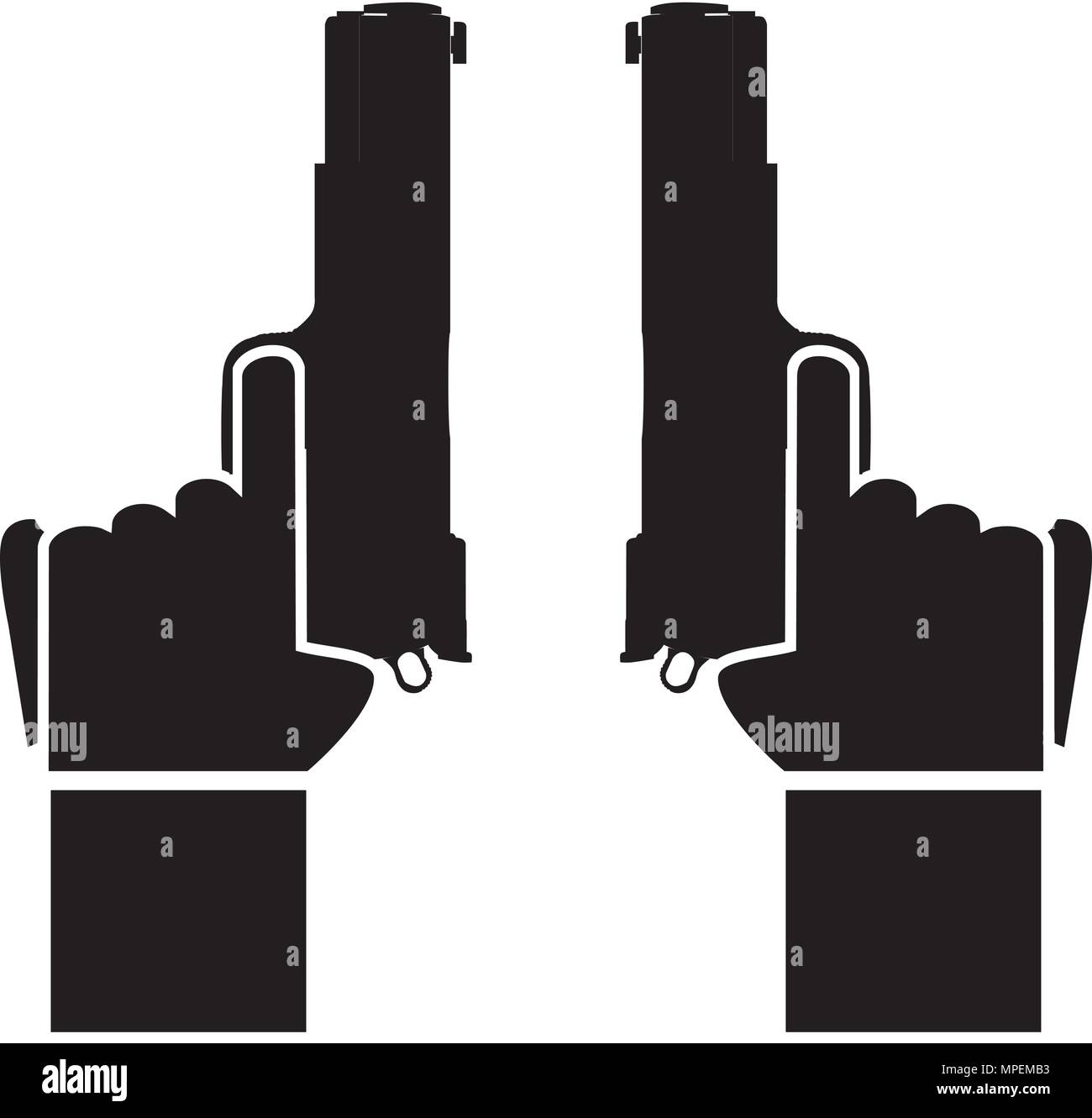 two guns in the hands pointing in the air Stock Vector