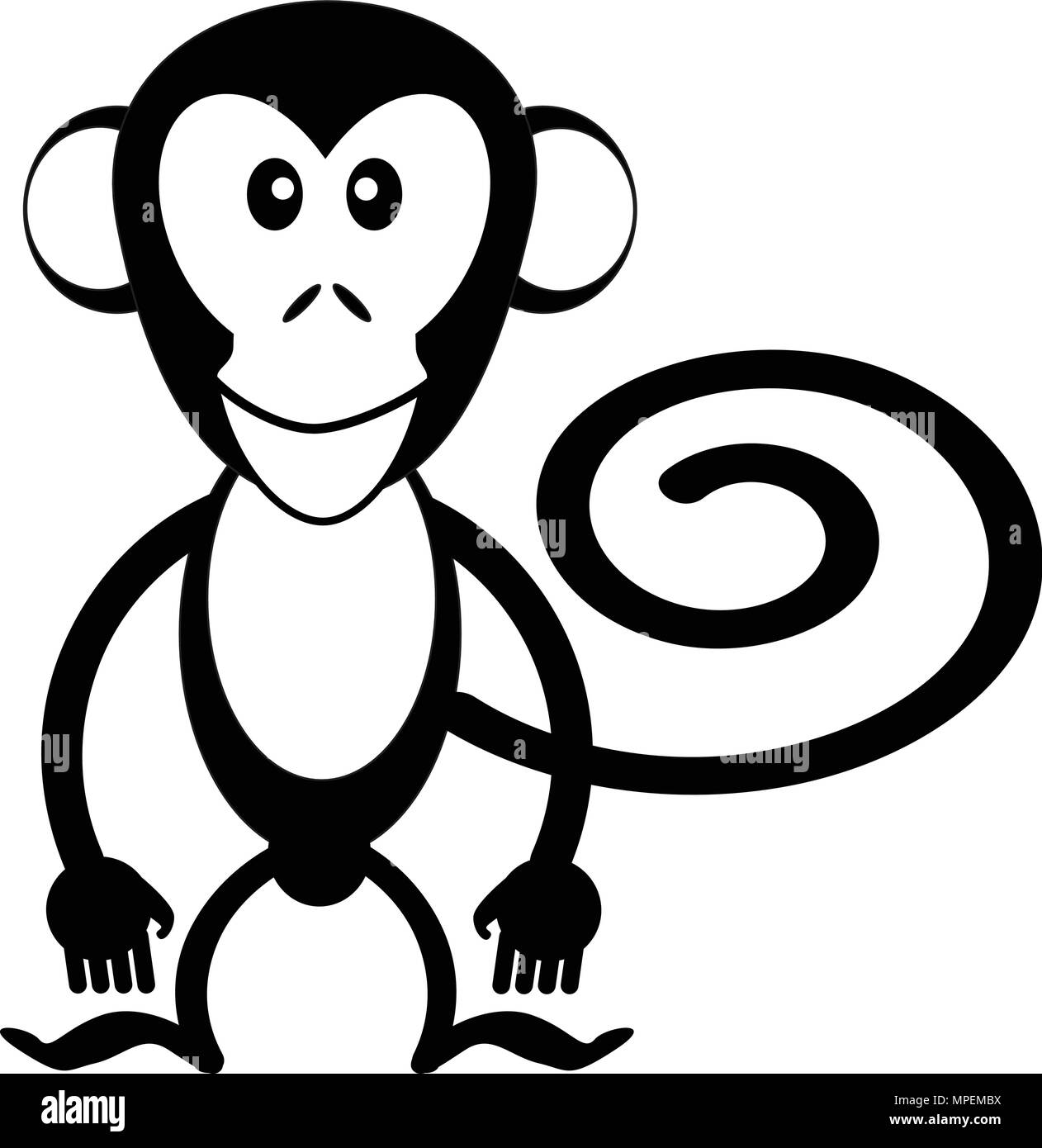Monkey cartoon black and white vector illustration Stock Vector