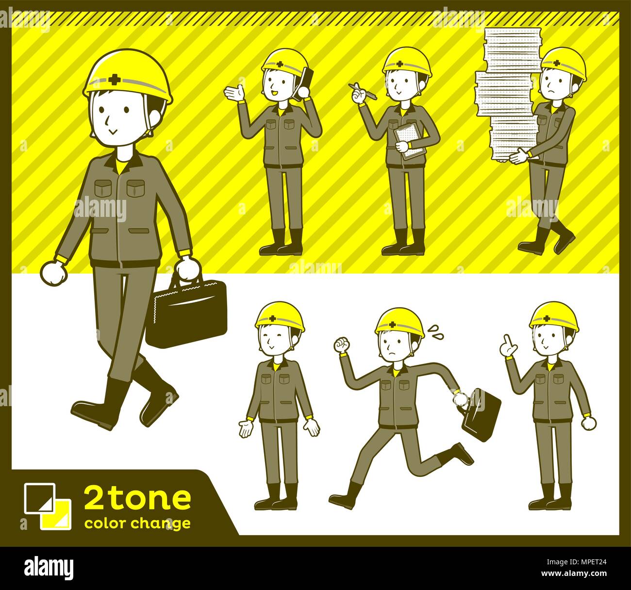 2tone type helmet construction worker men_set 02 Stock Vector