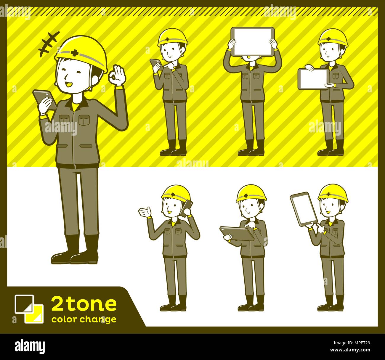 2tone type helmet construction worker men_set 06 Stock Vector