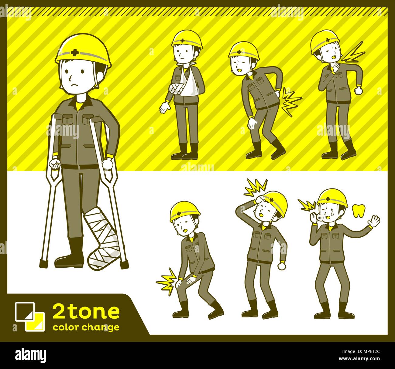 2tone type helmet construction worker men_set 08 Stock Vector