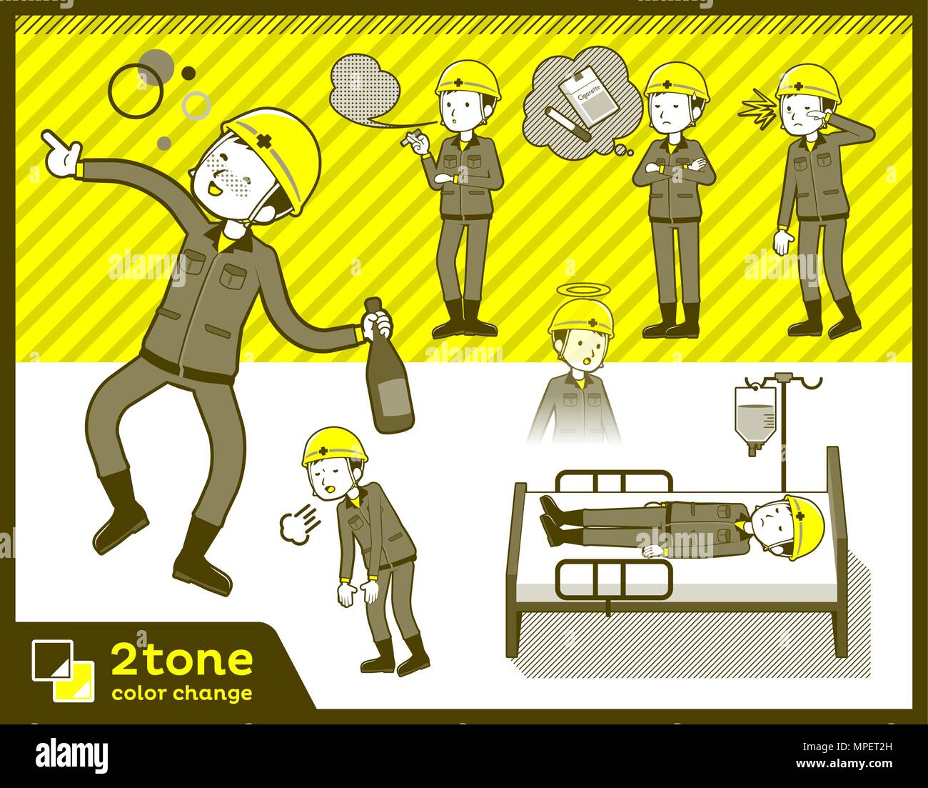 2tone type helmet construction worker men_set 10 Stock Vector