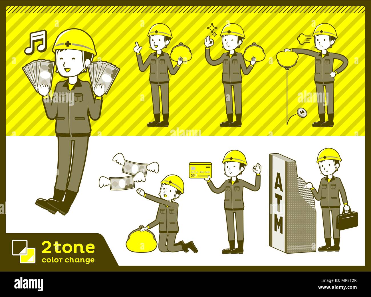 2tone type helmet construction worker men_set 11 Stock Vector