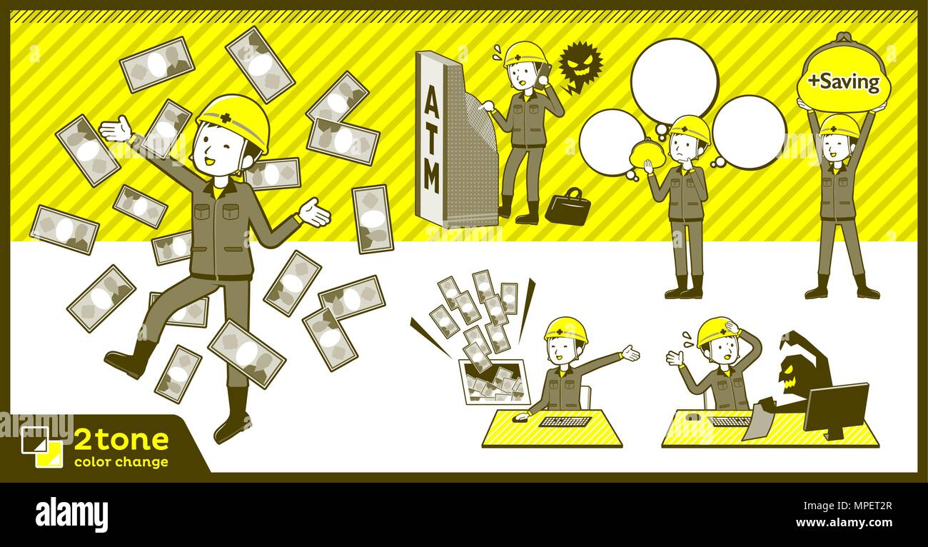 2tone type helmet construction worker men_set 12 Stock Vector