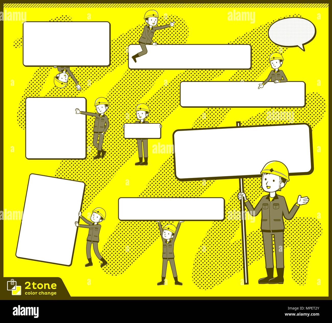 2tone type helmet construction worker men_set 13 Stock Vector