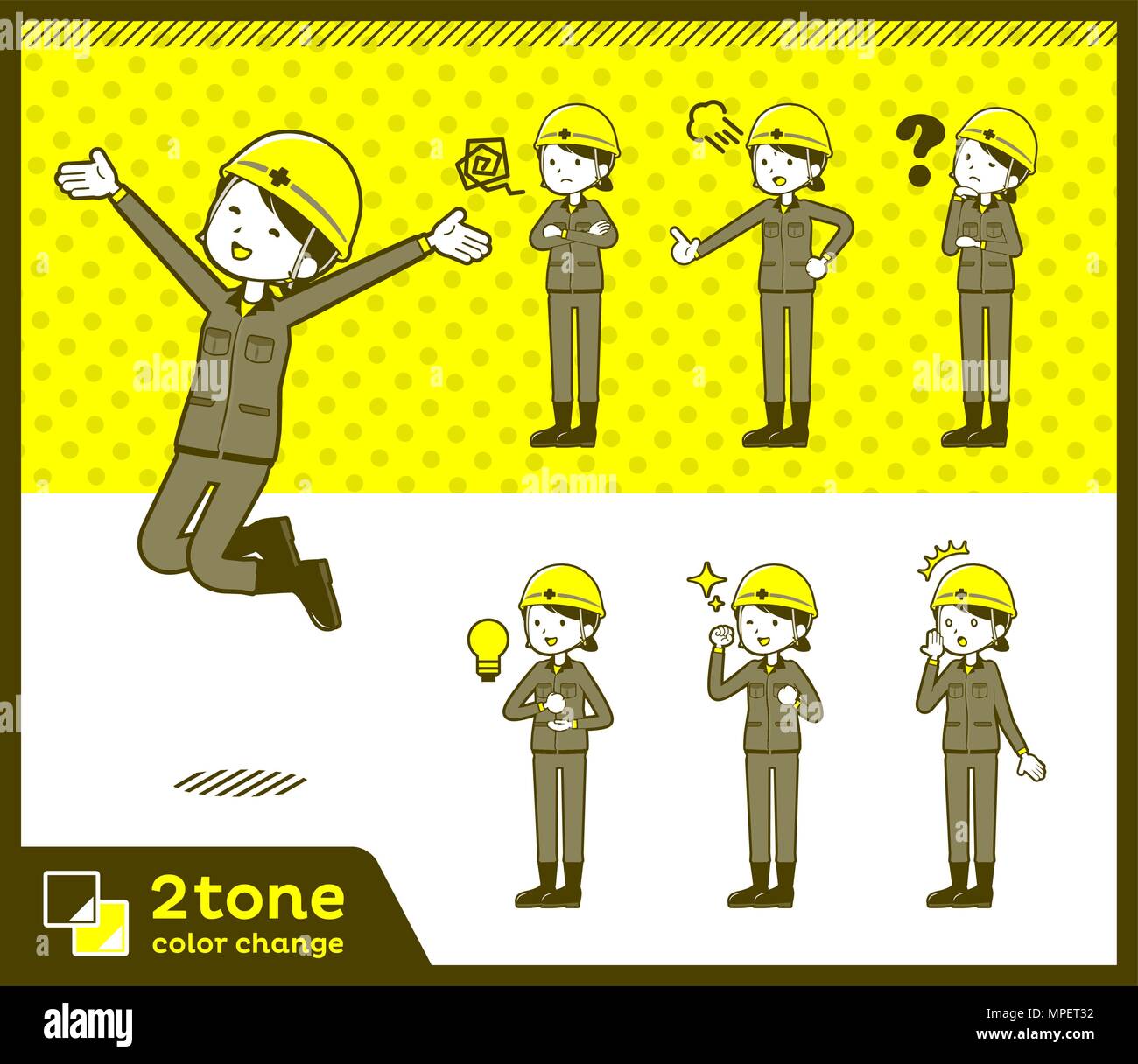 2tone type helmet construction worker woman_set 01 Stock Vector