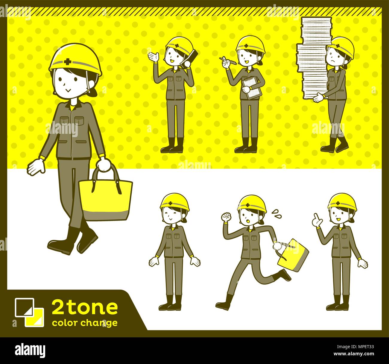 2tone type helmet construction worker woman_set 02 Stock Vector