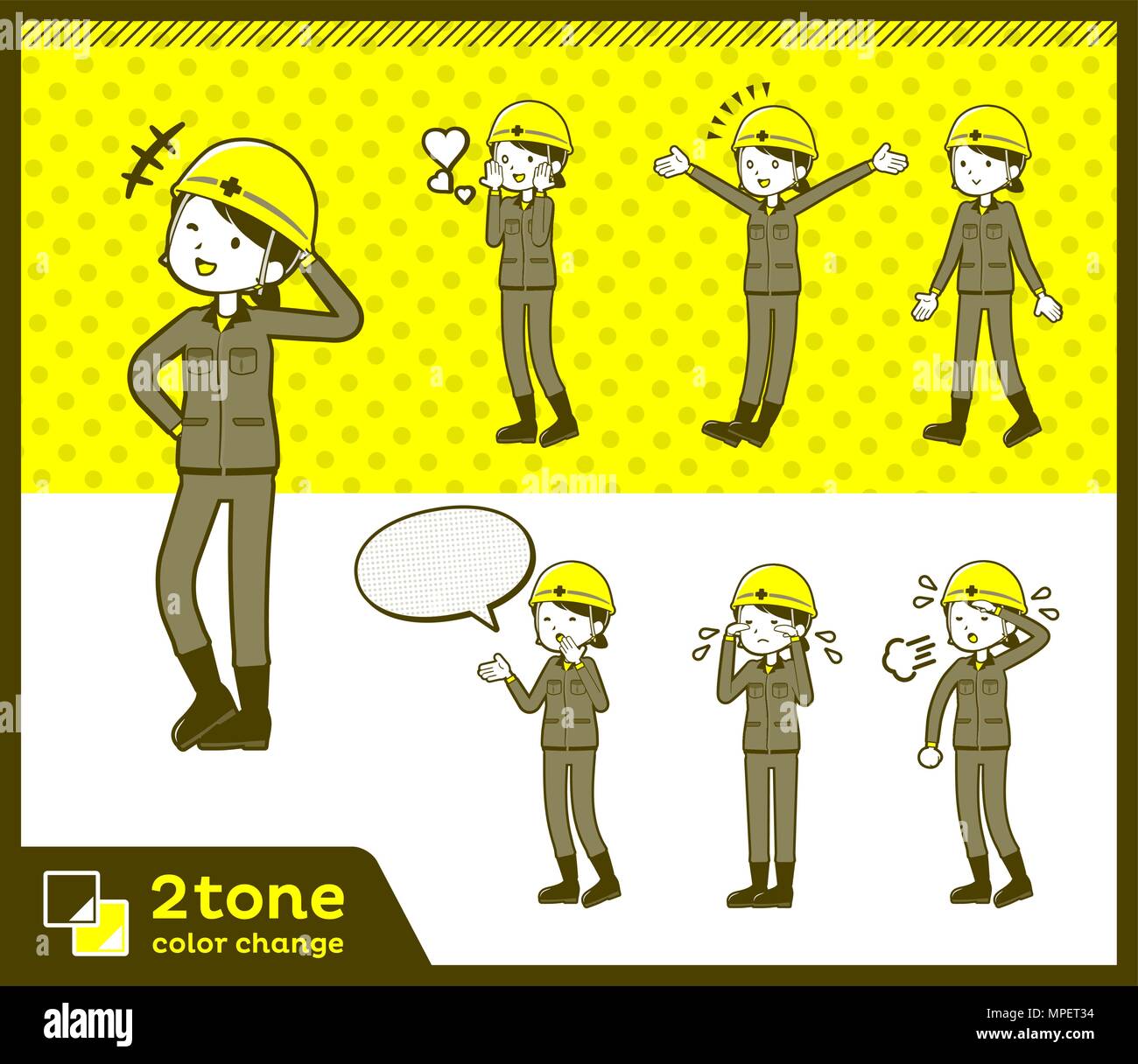 2tone type helmet construction worker woman_set 03 Stock Vector
