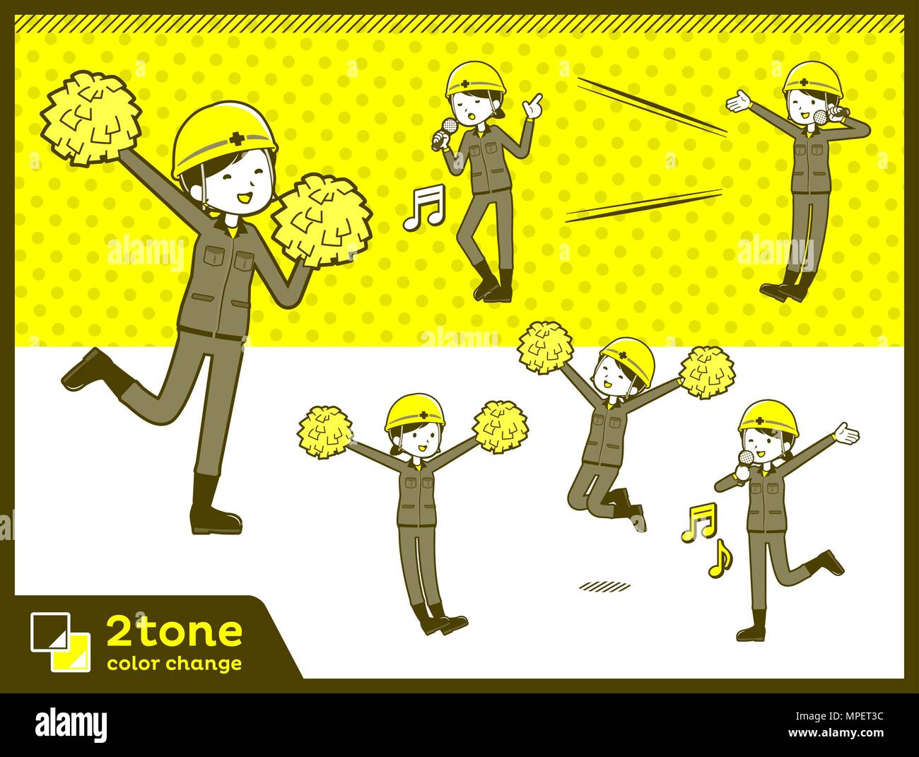 2tone type helmet construction worker woman_set 07 Stock Vector