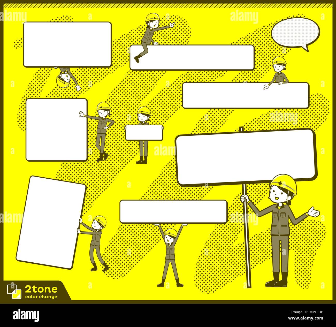 2tone type helmet construction worker woman_set 13 Stock Vector