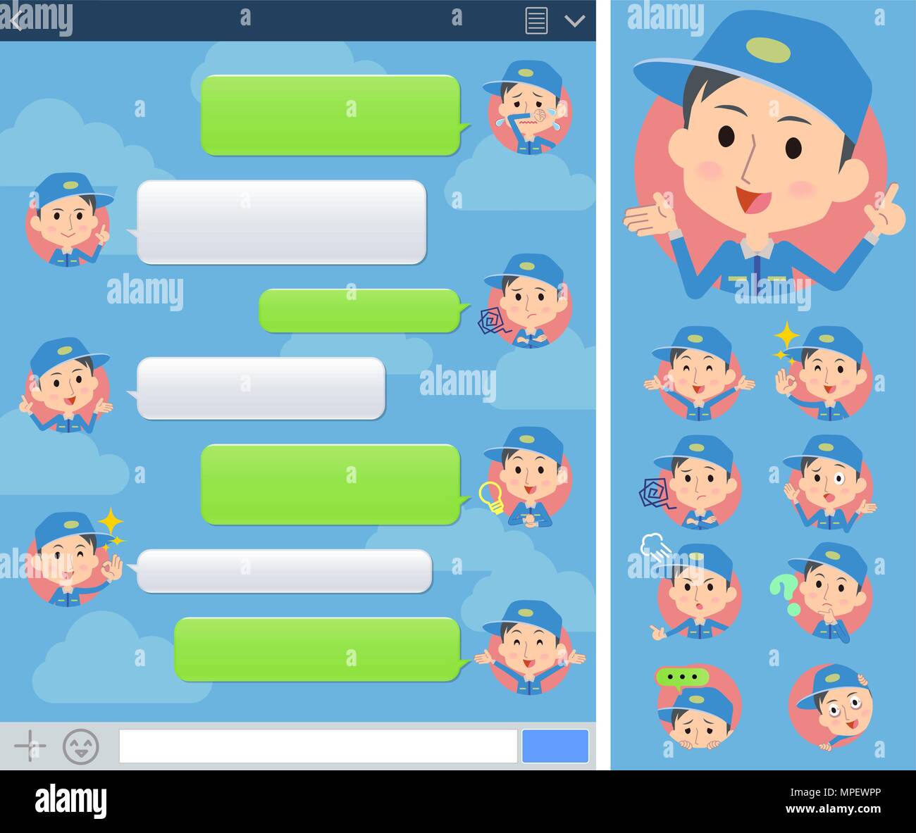 Set of various poses of Delivery man sns window Stock Vector