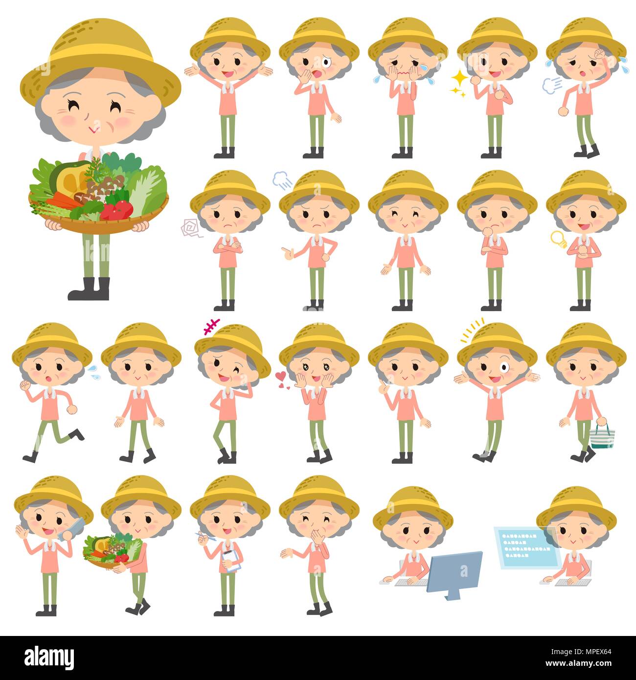 Set of various poses of farmer worker old woman Stock Vector Image ...