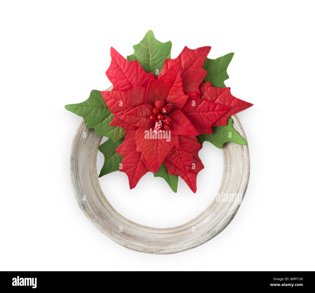 Poinsettia. Handmade flower fabric foamiran. Artificial flowers made from sponge rubber Stock