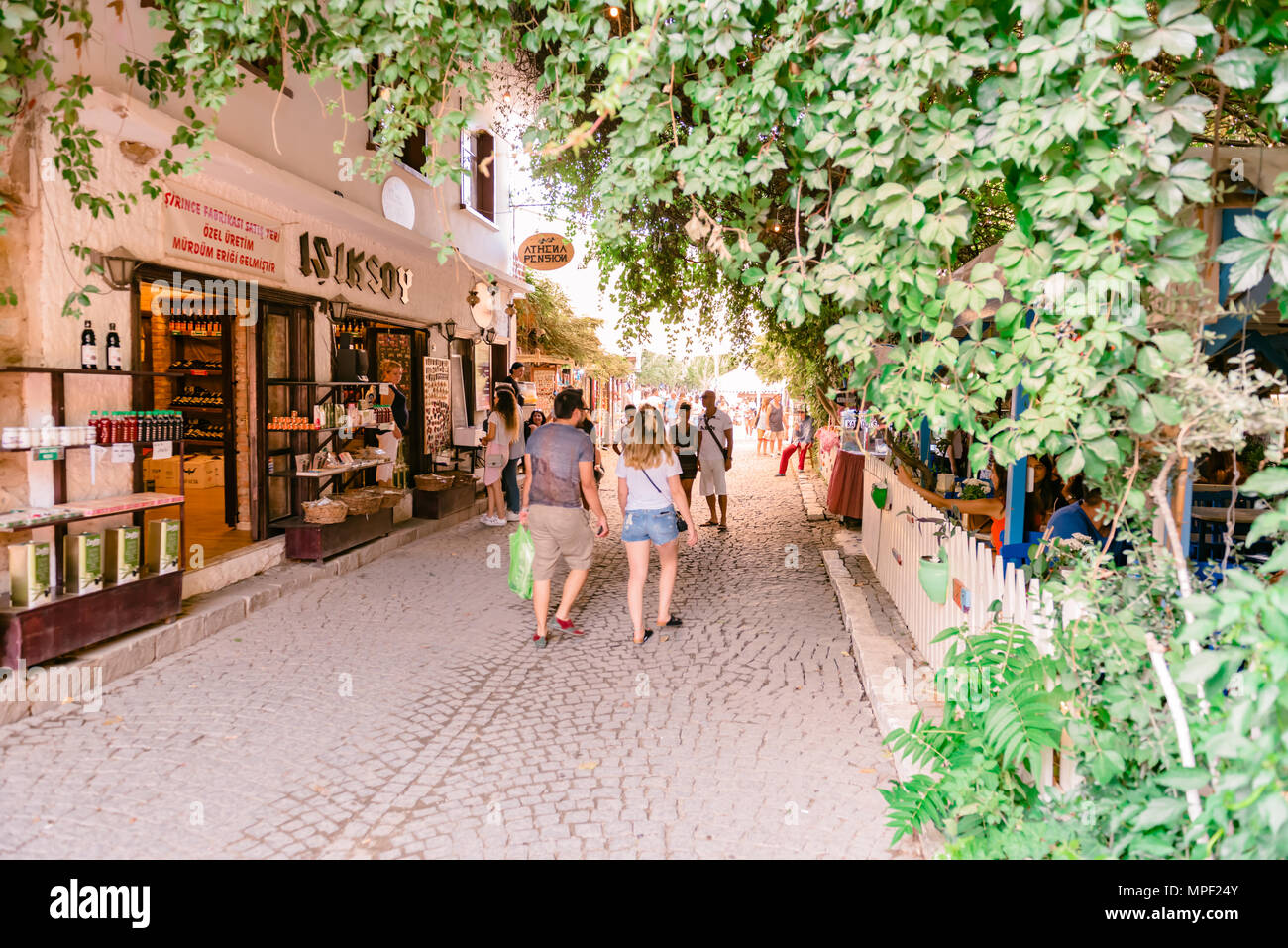 Unidentified people walk and do shopping at Sirince Village,a popular destination in Selcuk,Izmir,Turkey. 21 August 2017 Stock Photo